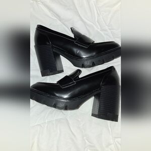 Womans Black Chunky Heel Loafers Steve Madden Size 8